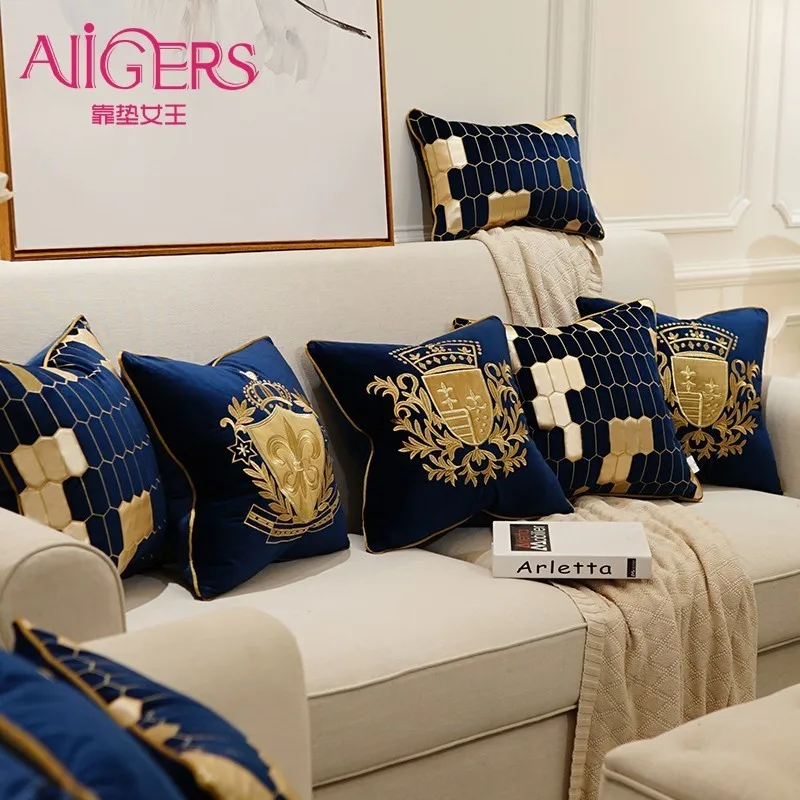 Online Avigers Embroidery Velvet Cushion Cover Luxury European Pillow Cover PillowCase Geometry Home Decorative Sofa Chair Throw Pillow