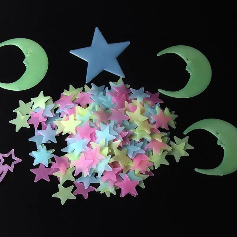 100 шт./компл. DIY 3D Звезды Луна светится в темноте люминесцентный Метеор пластиковые наклейки игрушки для детская спальня