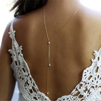 

2017 New Simulated Pearl Backdrop Necklaces Back Chain Jewelry For Women Party Wedding Backless Dress Accessories JJAL N846