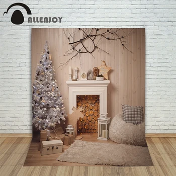 

Allenjoy Christmas backdrop Fireplace tree wood wall warm professional backdrop background pictures photocall