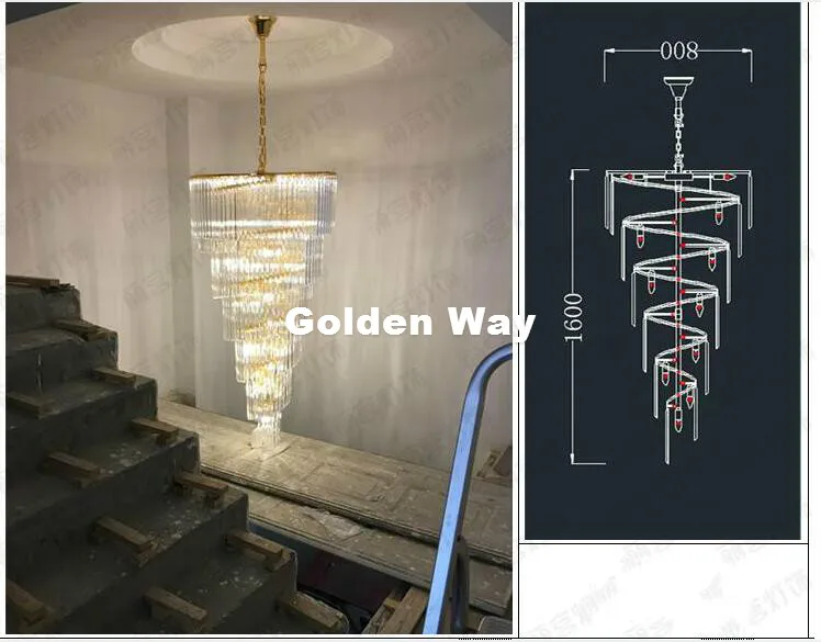 D800mm H1600mm Золотой/chrome E14 светодиодный Современный отель Хрустальная люстра подвесной светильник светодиодный лампы отель люстра AC 100%