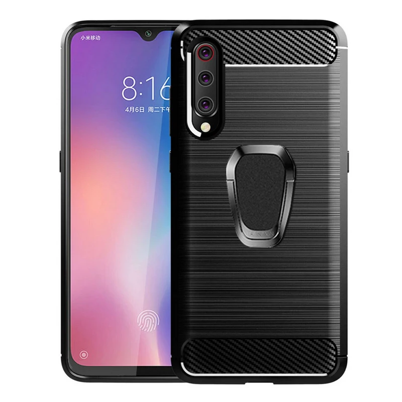 

Soft Carbon Fiber Texture Phone Case For Xiaomi 9 8Se Lite Play mix3 2S F1 A2 A1 Magnetic Ring Holder Silicone Cover