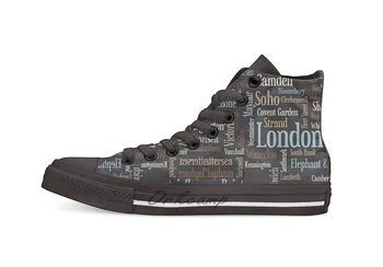

London Text Typographic Map Casual High Top Canvas shoes sneakers For Drop shipping
