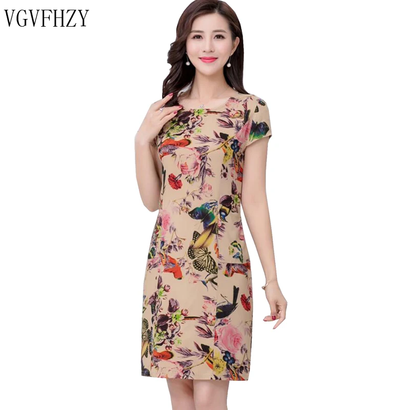 

Plus Size Promotion New Vestidos Mujer Women Dress Vanled 2018 Dress Women Round Neck Short-sleeved Cotton Printed Slim dress
