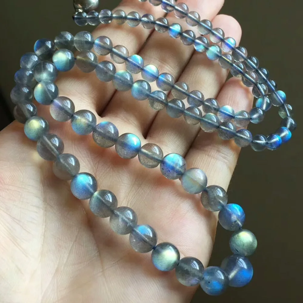 Genuine Natural Ice Labradorite Strong Rainbow Light Necklace Women Round Beads Crystal Natural Stone Necklace 5mm-14mm AAAA (2)