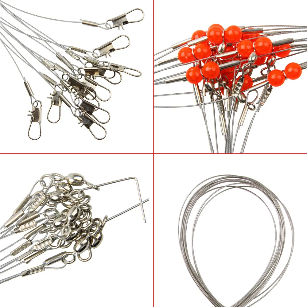 24pcs 56cm 62cm Anti Bite Steel Wire Leader With Swivel snap for fishing  leader line Lead Core Leash tackle tools
