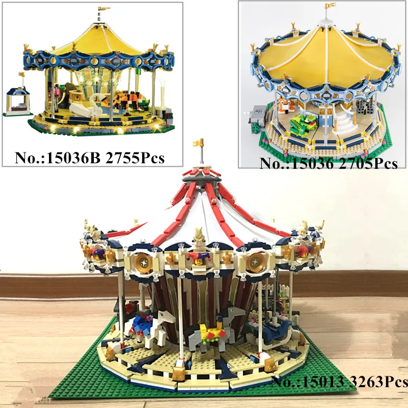 H HXY IN STOCK 15013 3263PCS 15036 2705 PCS 15036B with light City Street Carousel Model