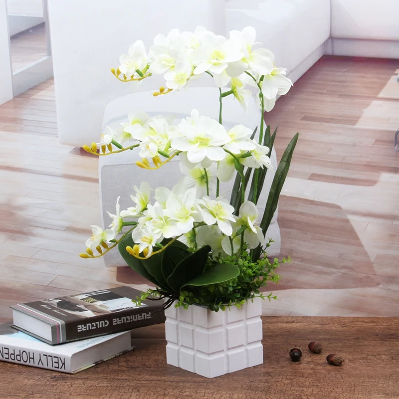 1 комплект 3 цвета цветок+ ваза искусственная Орхидея шелковая ткань цветок белый фиолетовый розовый композиция хорошо бонсай цветок с вазой
