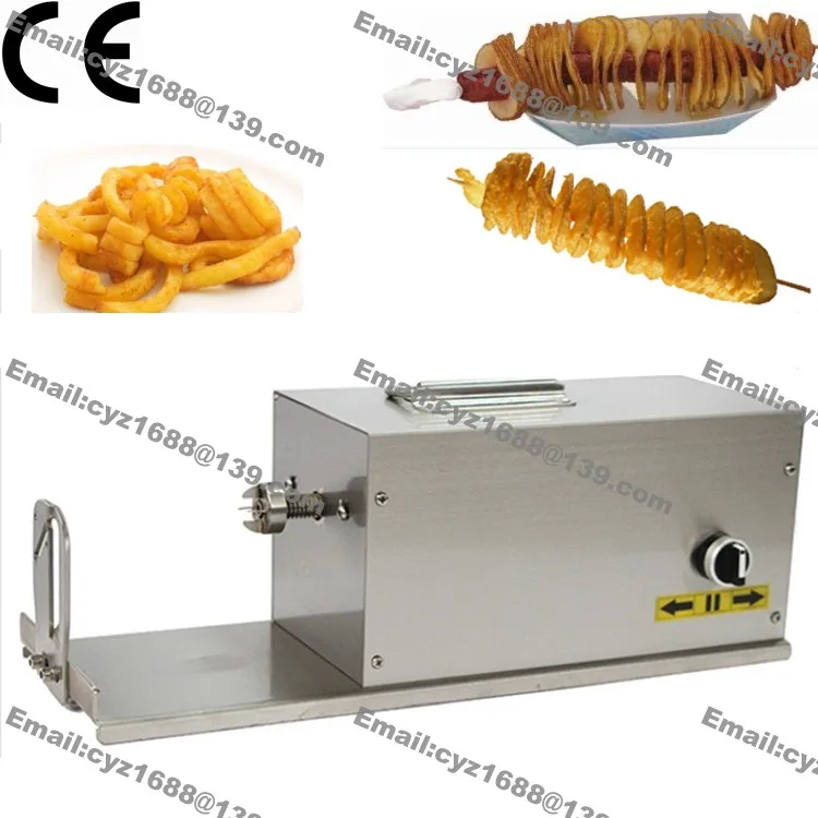 

Free Shipping 110v 220v Auto Hot Dog Twister Spiral Tornado Potato Curly Fry Cutter Slicer with 12L Deep Fryer + Bamboo Skewer