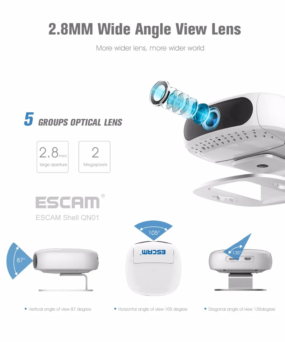 Escam Full HD 1080 P поверните объектив Беспроводной IP Камера работать как регистраторы