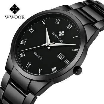 

WWOOR Men's Business Watch Waterproof Stainless Steel Strap Sports Watches Men Roman Number Antique Quartz Wristwatch Mens