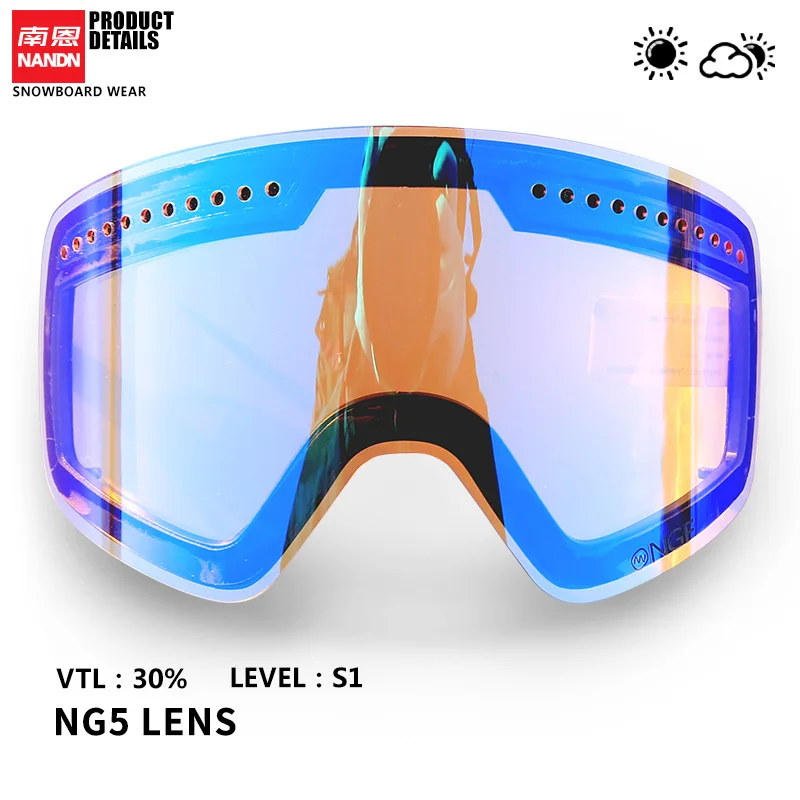 NANDN лыжные линзы двойной слой анти туман и анти UV400 подходит для NG5 - Цвет: Light blue