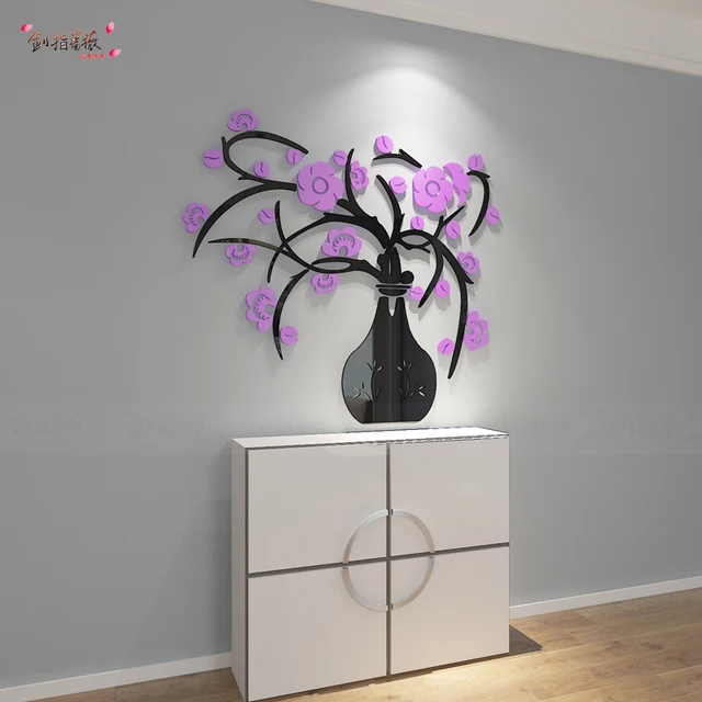 Kreative 3d Dreidimensionale Kristall Vase Lila Blume Wandaufkleber Esszimmer Flur Hintergrund Wanddekoration Wall Decor Flower Wall Stickerwall Sticker Aliexpress