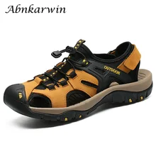 Износостойкие уличные сандалии летние пляжные сандалии из натуральной кожи Удобные туристические сандалии на низкой платформе Размер 47 48