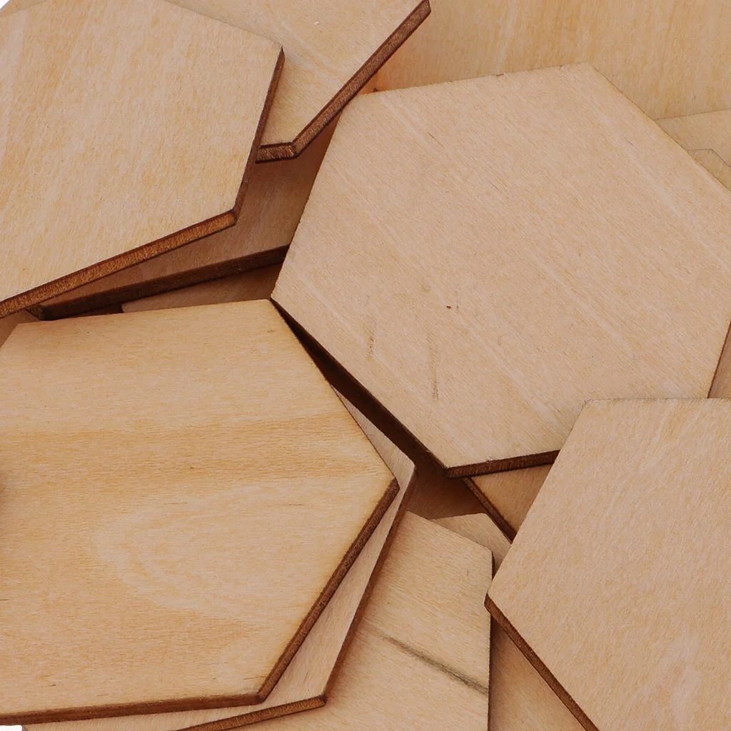 50/100/200pcs Wooden Hexagon Shapes MDF Cutouts Blank Embellishments Craft for DIY Scrapbooking Card Making Decoration Ornaments