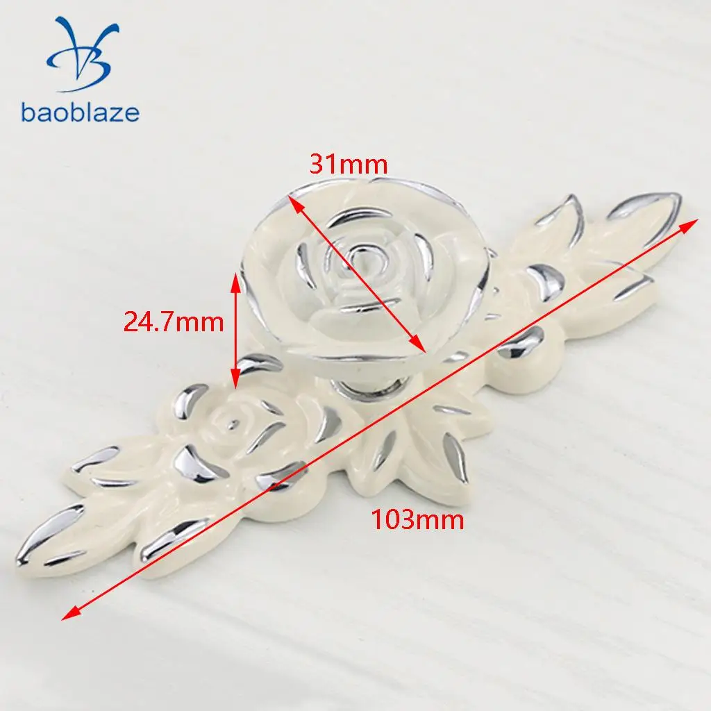 Baoblaze Elegant Flower Rose Pull Knobs Handles for Door Kitchen Dresser Cabinet Drawer Cupboard Wardrobe Door