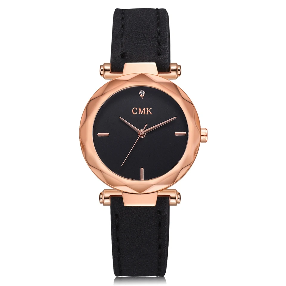 Женские брендовые топ роскошные кожаные часы Дамская Мода розовое золото платье кварцевые наручные часы 3D циферблат дизайн браслет часы - Цвет: 908 Black