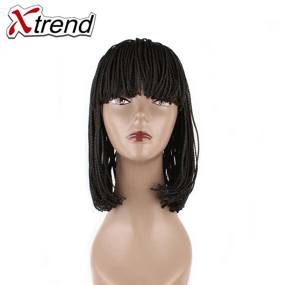 

Xtrend 160g Braided Box Braids wig 10&12 Inch wigs For Black Women Synthetic Short Bob Black Natural Wigs