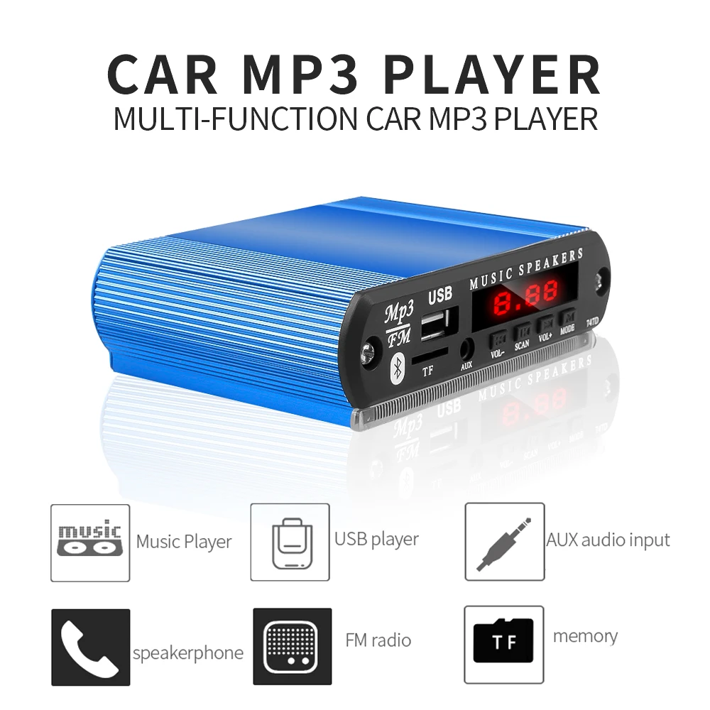 Автомобильный беспроводной MP3-плеер с Bluetooth, гарнитура с микрофоном, Запись TF, USB, 3,5 мм, AUX, 5 В, 12 В, автомобильный аудио комплект для динамиков