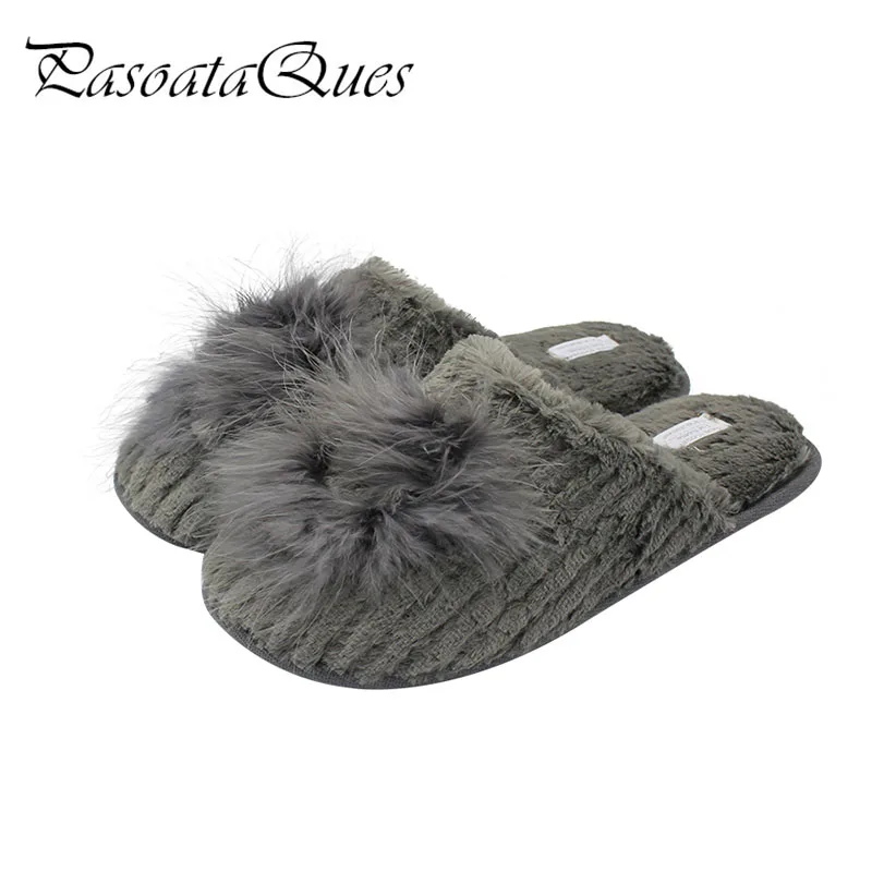 Us 21 99 New Warm Home Women Slippers Brand Winter Cotton Hair Ball Indoor Shoes For Bedroom House Slippers Women Ladies Soft Flats In Slippers From