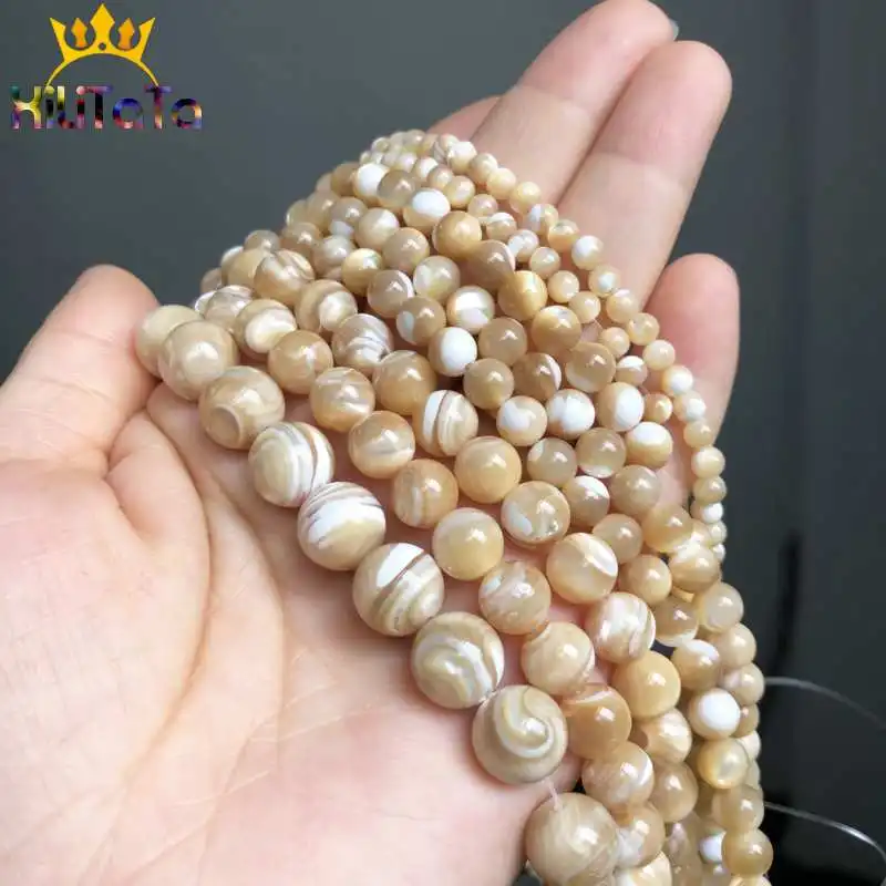 Loose Stone Beads Natural Trochus Shell Stone Beads Round Loose Spacer Beads For Jewelry Making DIY Bracelet Necklace 15'' Pick Size 4/6/8/10mm