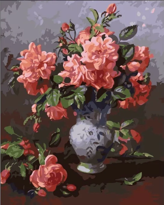 

Flower in Vase DIY Digital Paint Drawing Kit Oil Painting by Number on Canvas Home Decor Wall Poster Gift Rose and pigeon