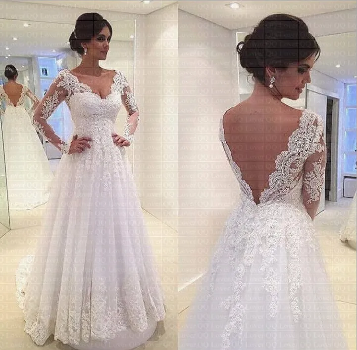 

2019 Vestido De Noiva Long Sleeves A Line Wedding Dress Sexy Backless Robe De Mariage Bridal Dresses Custom Made Wedding Gowns
