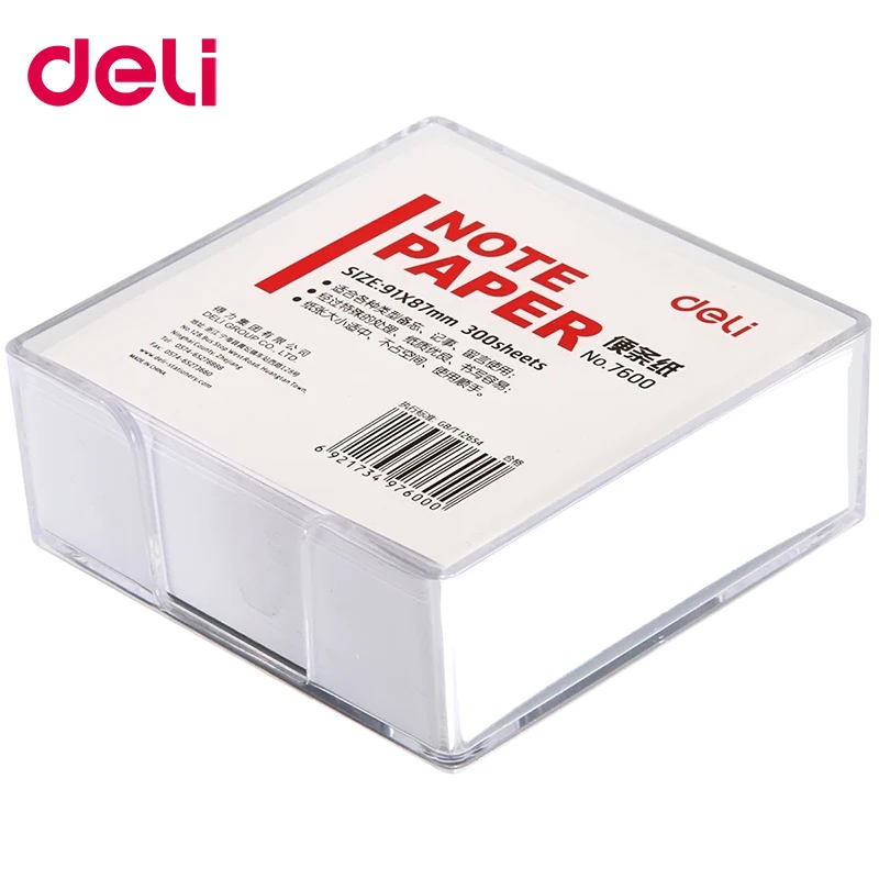 Deli note paper 300 sheets per set white office memo pad with glass box