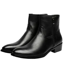 Большие размеры 37-46 размера плюс Для мужчин обувь Челси к любому черного цвета из натуральной кожи; острый носок; Мужская зимняя обувь на меху; Теплая обувь Для мужчин на молнии