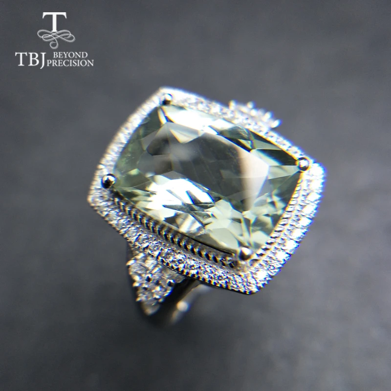 TBJ, большая подушка, 12ct, натуральный зеленый аметист, кварц, драгоценный камень, ювелирный набор, подвеска, кольцо, серебро 925 пробы, классический подарок для женщин