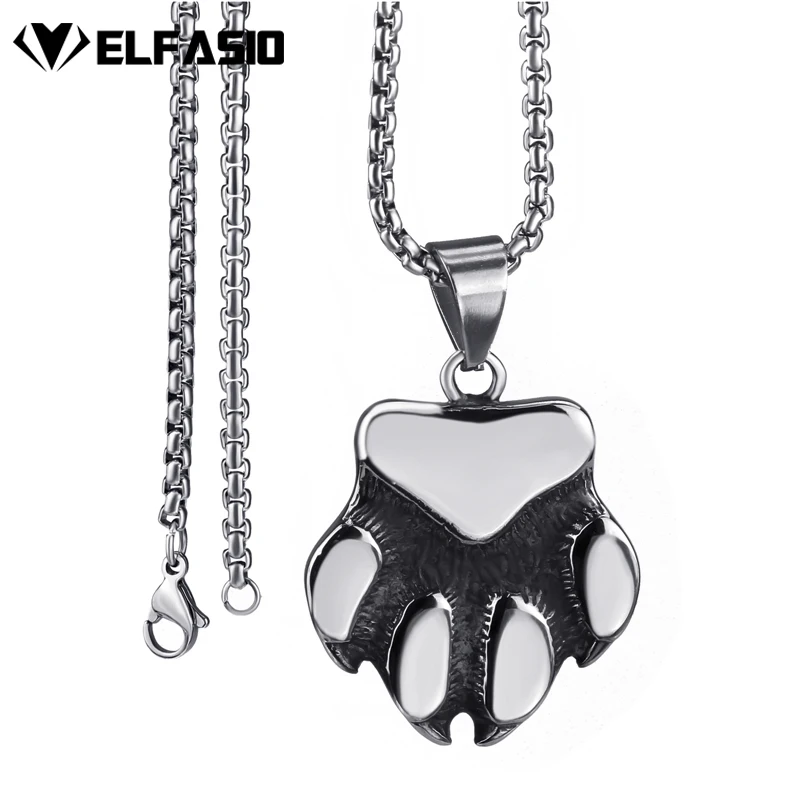 Men's Stainless Steel Necklace Large Bear Claw Paw Solid Pendant Chain