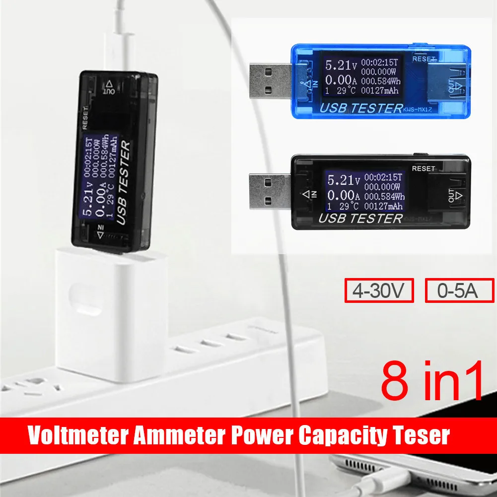 8 in1 QC2.0 3.0 4-30v Electrical power USB capacity voltage tester current meter monitor voltmeter ammeter 40% off