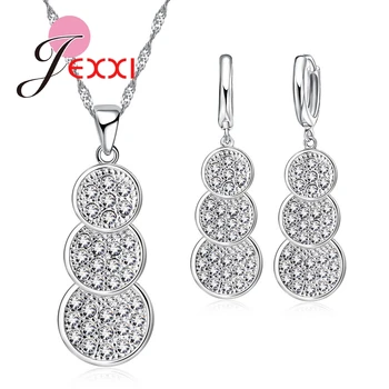 

Latest Wedding Jewelry Sets Necklace Earrings 925 Sterling Silver Women Austrian Crystal Pendant Necklace