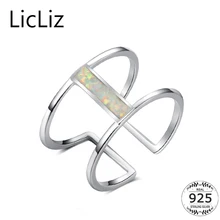 LicLiz 925 пробы серебряные Регулируемые кольца для женщин прямоугольные кольца с белым опалом двухслойные кольца обручальное кольцо LR0377