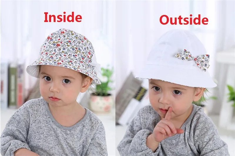 Летняя хлопковая шляпа от солнца для маленьких девочек, детская шапка с бантом и цветочным принтом, двусторонняя шапка, Gorros Infantiles