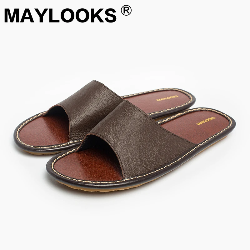 

Men's Slippers Spring And Summer genuine Leather Home Indoor Slip Non-slip Slippers 2018 New Hot 8802