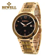 Деревянные часы Bewell часы мужские золотые Сталь ремешок серии Топ люксовый бренд Авто наручные часы с отметкой даты Relojes Hombre часы 1049A