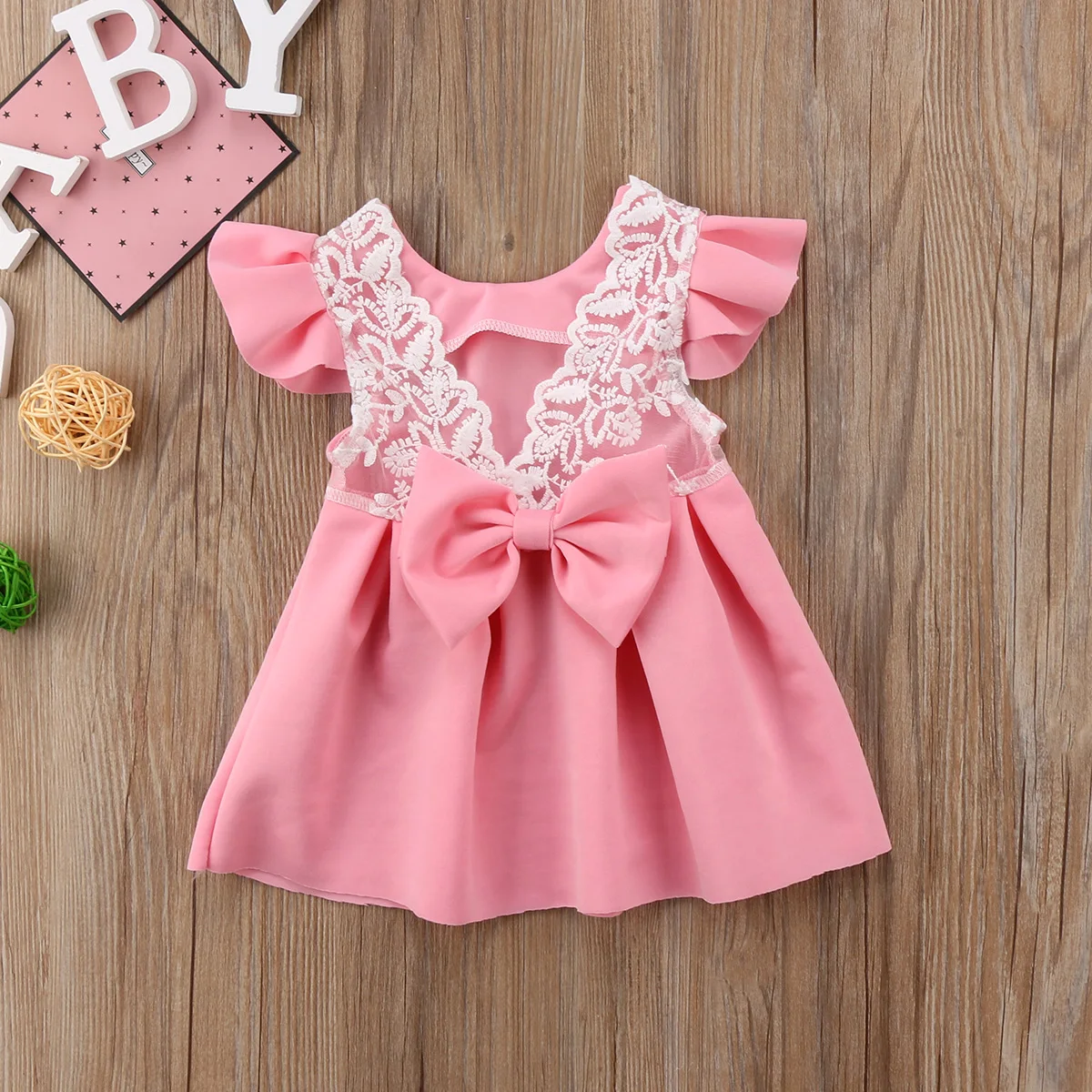 

Toddler Infant Kids Baby Girl Lace Princess Dress Bow Ruffled Backless Sundress Cute Children Summer Dress 3M-3T