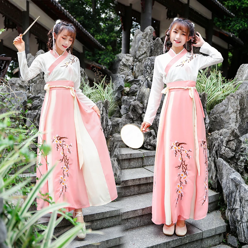 

Women Chinese Folk Dance Costume Ancient Chinese Hanfu Clothing Lady Nationality Outfit Tang Dynasty Cosplay Outfit Stage Dress
