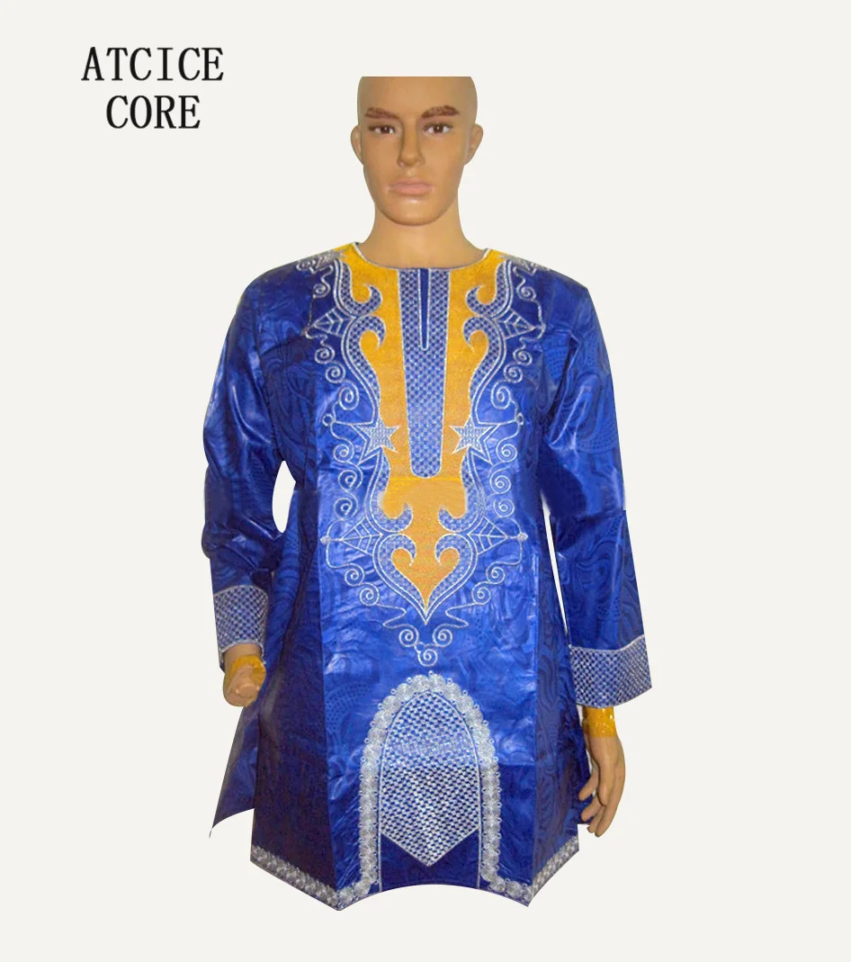 Африканский Базен Дизайн Вышивка платья для мужчин рубашка с брюки два шт один комплект