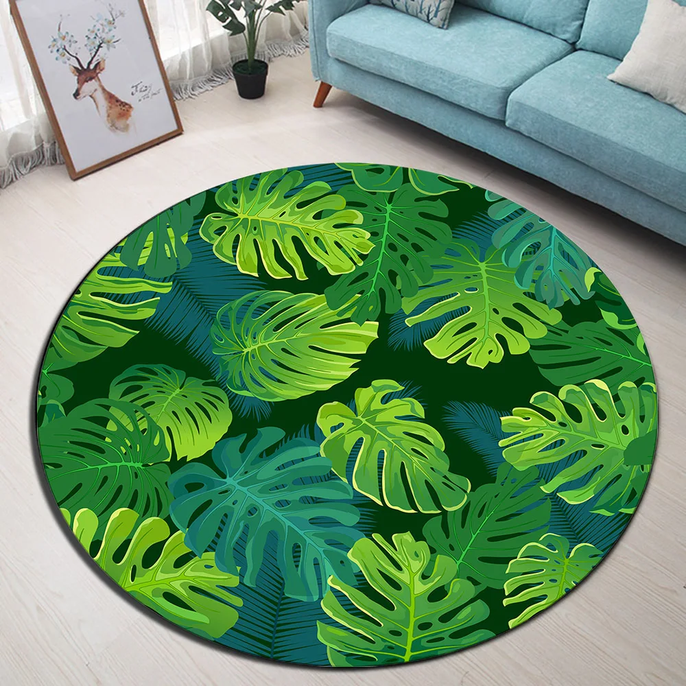 LB зеленый тропический растительный ковер с листьями монстеры круглый коврик для дома гостиной большой ковер пол для спальни подушка коврик