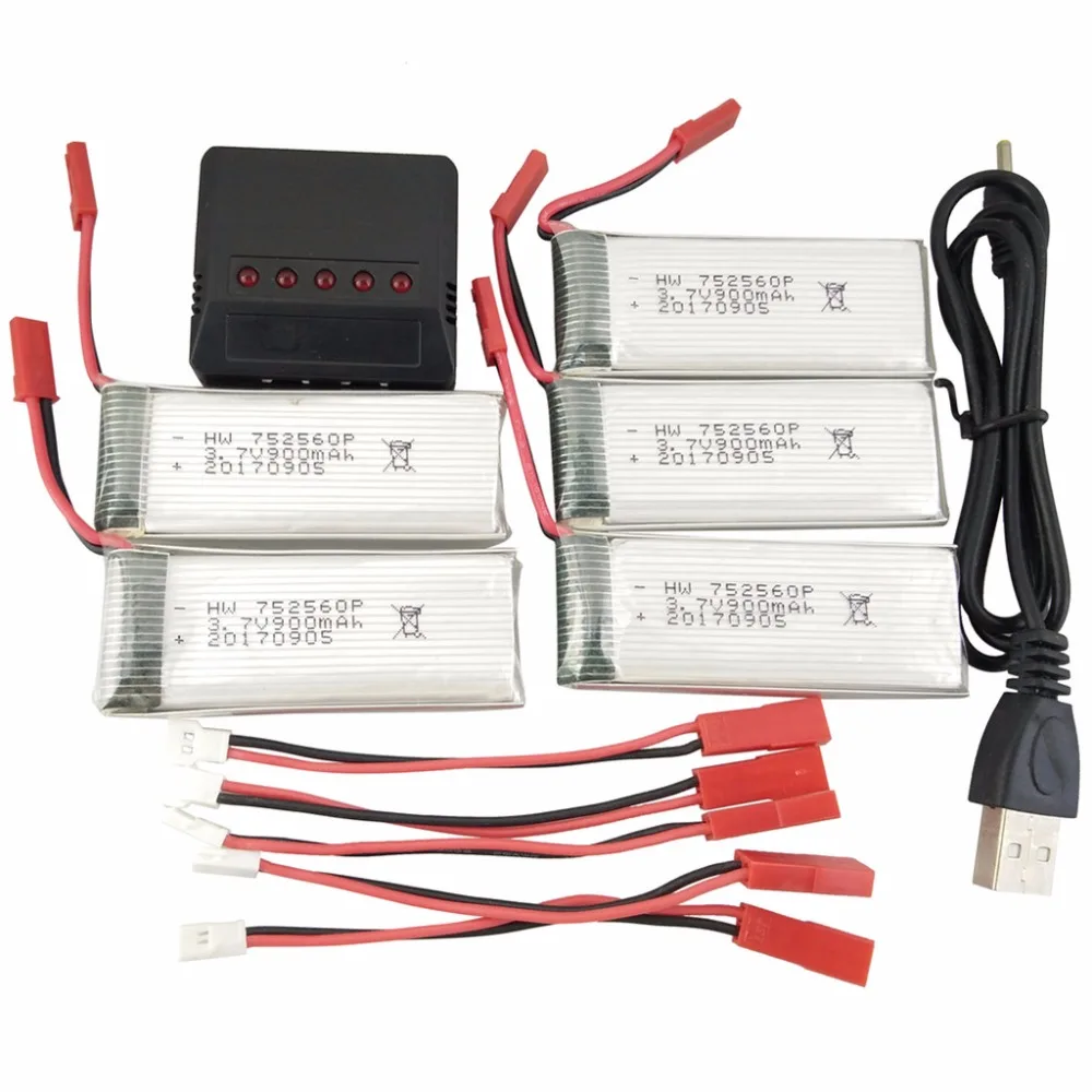 

5PCS 3.7V 900mah lithium Battery With 5 in 1 charger 8807 8807W Folding Four-axis Aircraft Spare Parts Model Aircraft Battery
