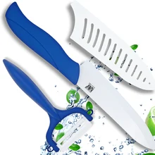 Cuchillo de cerámica de 6 pulgadas cuchillo con un fuerte profunda mango azul lámina blanca + peeler accesorios de cocina cuchillos de cocina set mejor regalo