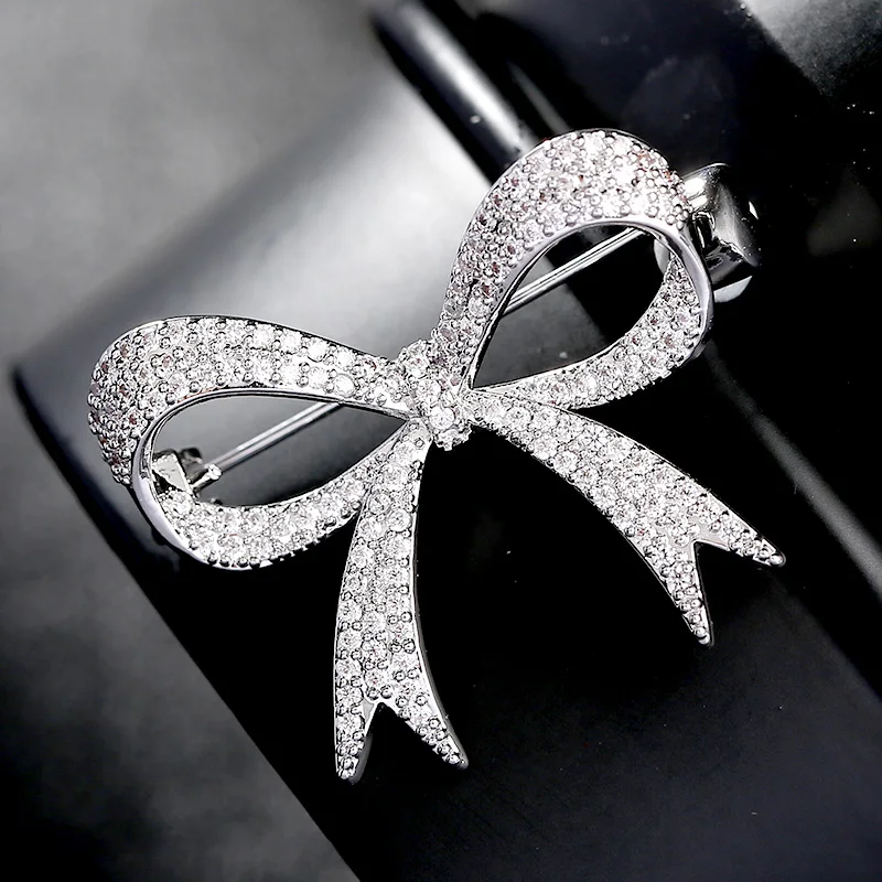 Luxury Rhinestone Wedding Bow Knot Brooch Pin Dress Sash Pins Bridal ...