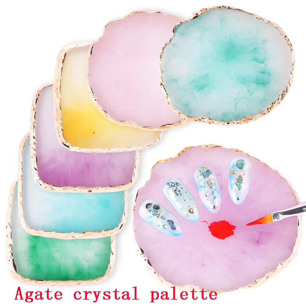 Buy Resin Nail Art Colorful Palette Dish Gold Edge Gel