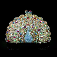 8105E Multi-farbe Kristall Pfau Vogel Hochzeit Braut Party Night hohlen Metall Evening clutch tasche fall box handtasche