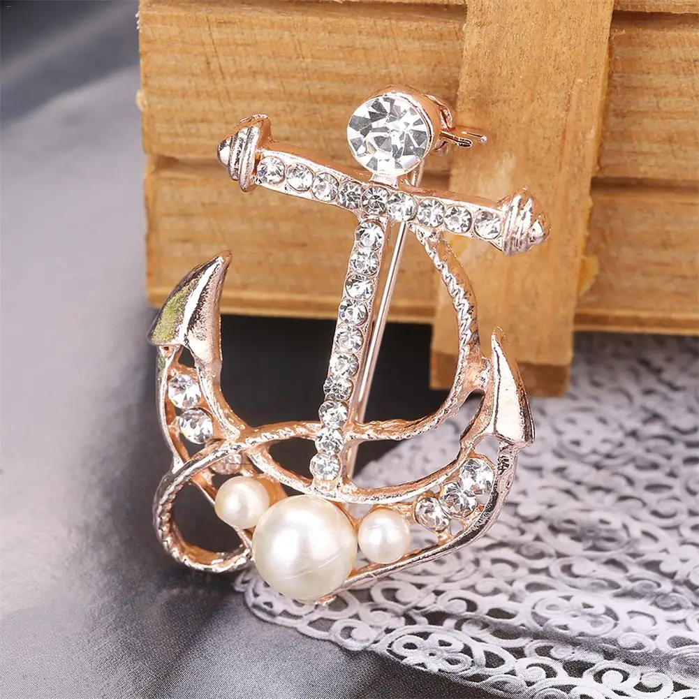 

2018 New Anchor Brooch Restoring Ancient Ways Fashion Anchor Pin Crystal Rhinestone Wedding Scarf Pin For Women