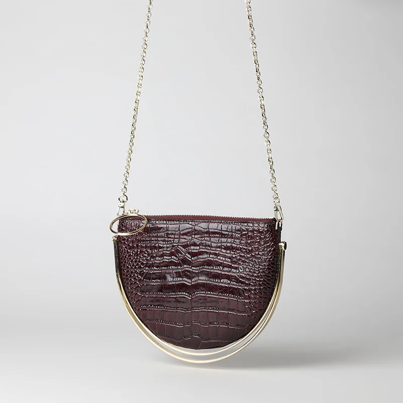 

Niche Design Korean Version Metal Handle Crocodile Grain Half Moon Bag Handbag Chain Mini Bag