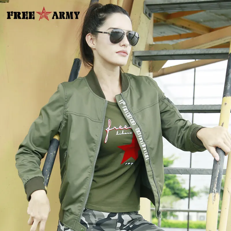 Freearmy зеленое пальто весенняя куртка Женская винтажная куртка с буквенным принтом женские пальто камуфляжная женская одежда большой размер женский - Цвет: Army Green