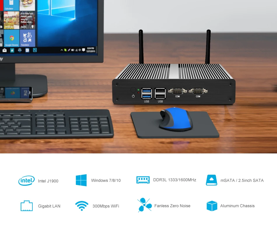 Мини-ПК Intel Celeron J1800 J1900 Windows 10 Linux 300 м Wi-Fi Gigabit Ethernet 2 * RS232 HDMI VGA 4 * USB безвентиляторный компактный компьютер